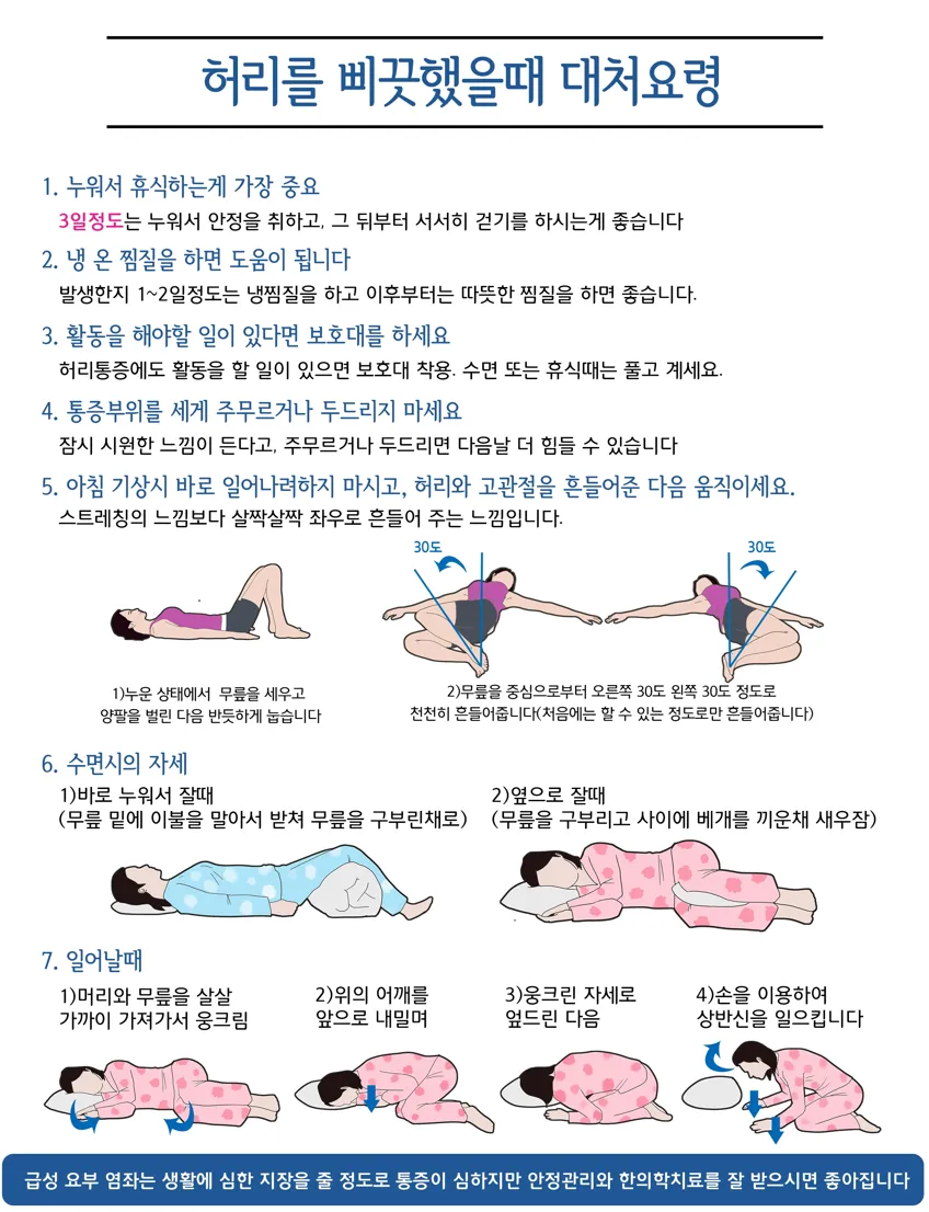 [허리] 삐끗했을 때 주의사항 (급성 염좌)