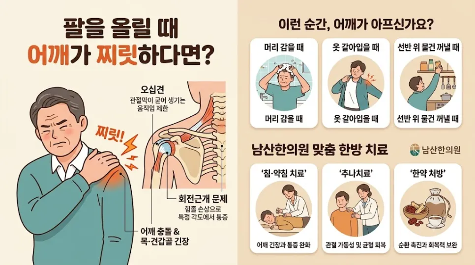 팔을 올릴 때 어깨가 찌릿하다면, 오십견과 회전근개 문제를 구분해야 하는 이유는?
